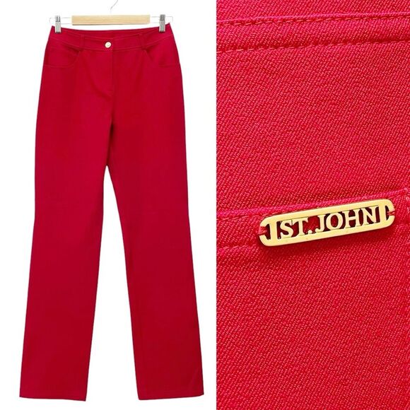 Vintage St. John Sport Pants Red Straight Leg Stretch Trouser Women’s Size 2 - Picture 1 of 12